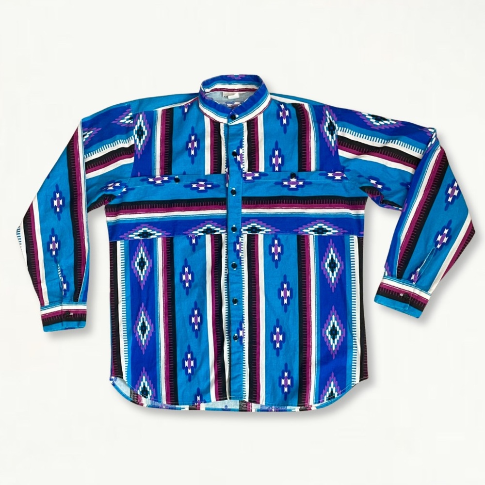 Vintage 90s Retro Southwestern Pattern Striped Western Button Down Shirt - Picture 8 of 15